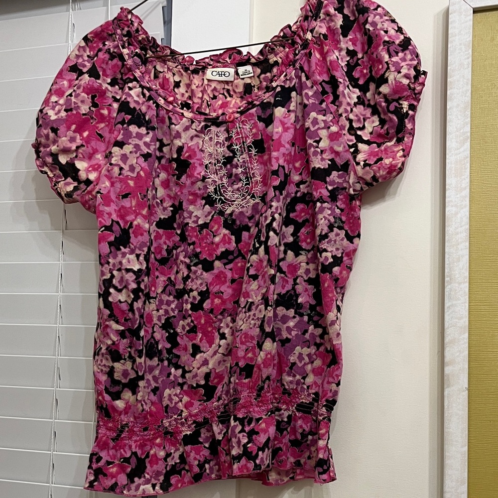 Cato Black and Pink Floral Blouse